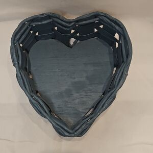 Blue Painted Heart-Shaped Woven Basket